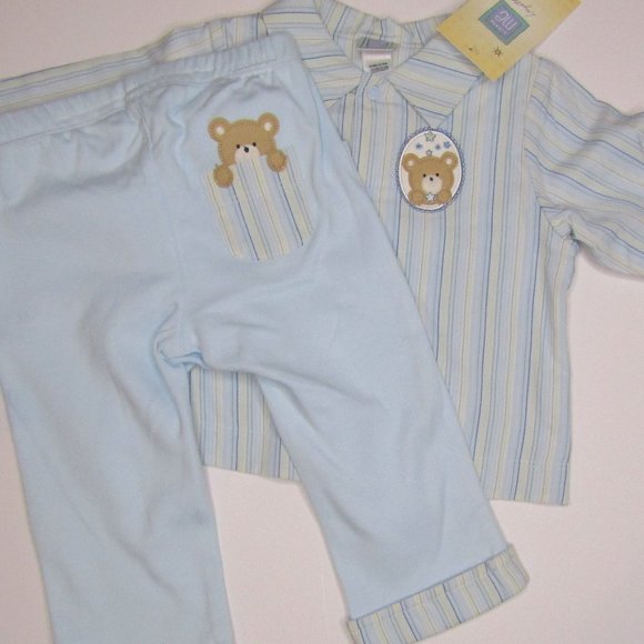 Little Me baby boys 2 piece blue striped bear knit outfit size 9 months - Picture 1 of 8